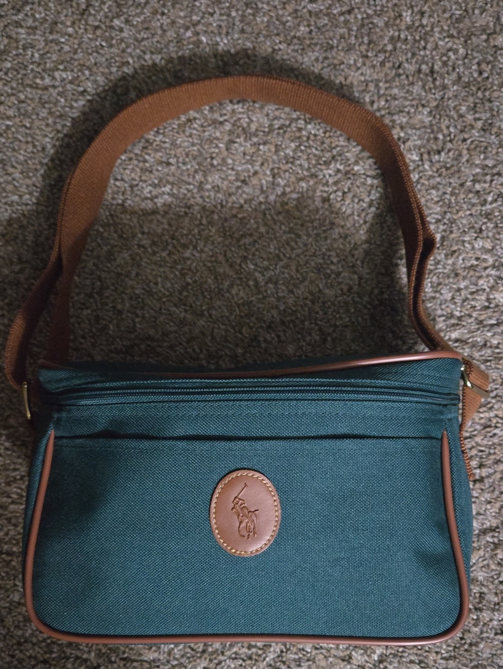 Polo Ralph Lauren,Green Canvas Bag with Brown Trim